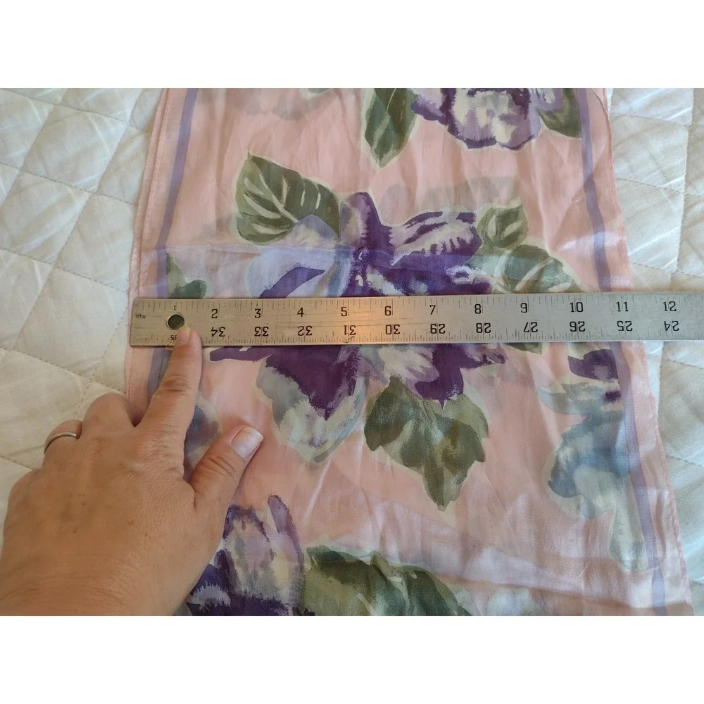 VTG Morgan Taylor Scarf  Floral Rectangular Pink Purple 100% Silk Cottagecore